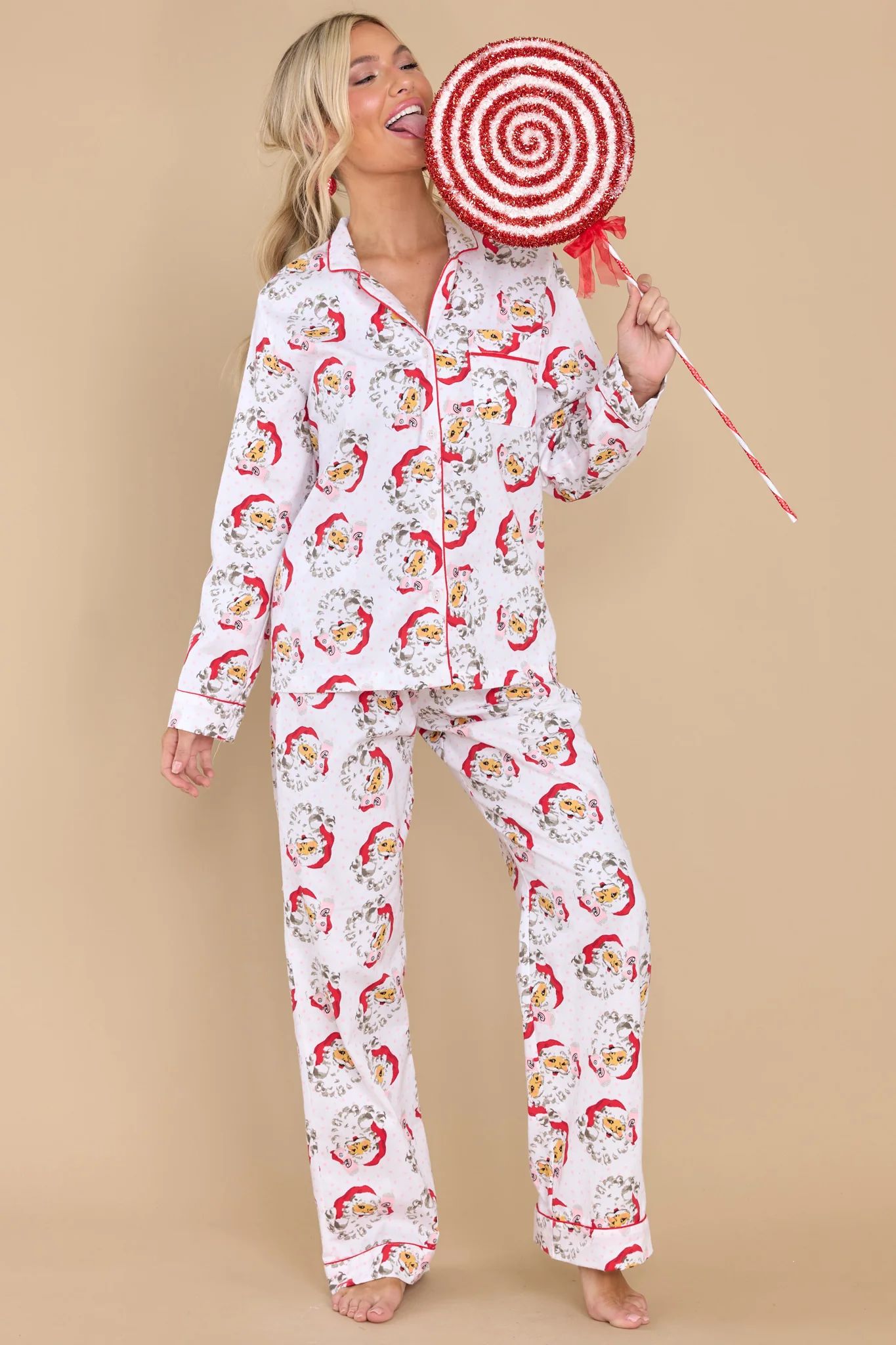 The Naughty List Ivory Santa Pajama Set | Red Dress 