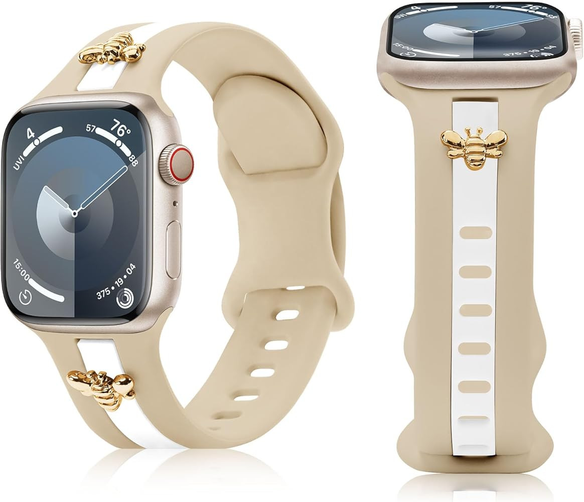 Silicone Strap for Apple Watch Band Series 11 10 9 8 7 6 5 4 3 SE Ultra, Stylish Bracelet with Go... | Amazon (US)