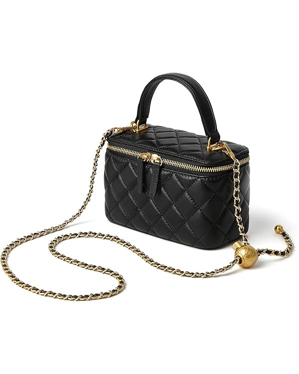 DORIS&JACKY Small Quilted Square Box Bag For Women Designer Crossbody Pouch Purse With Metal Chai... | Amazon (US)