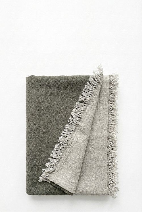Anaya Reversible Linen Fringe Throw in Olive Green at Nordstrom | Nordstrom