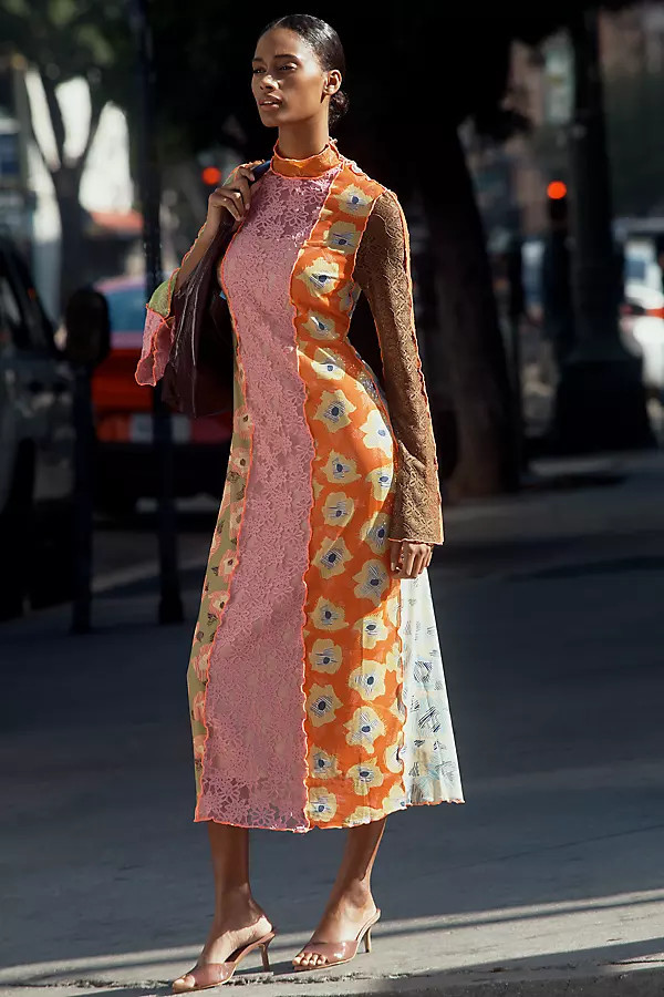 Long-Sleeve Mesh Midi Dress | Anthropologie (US)