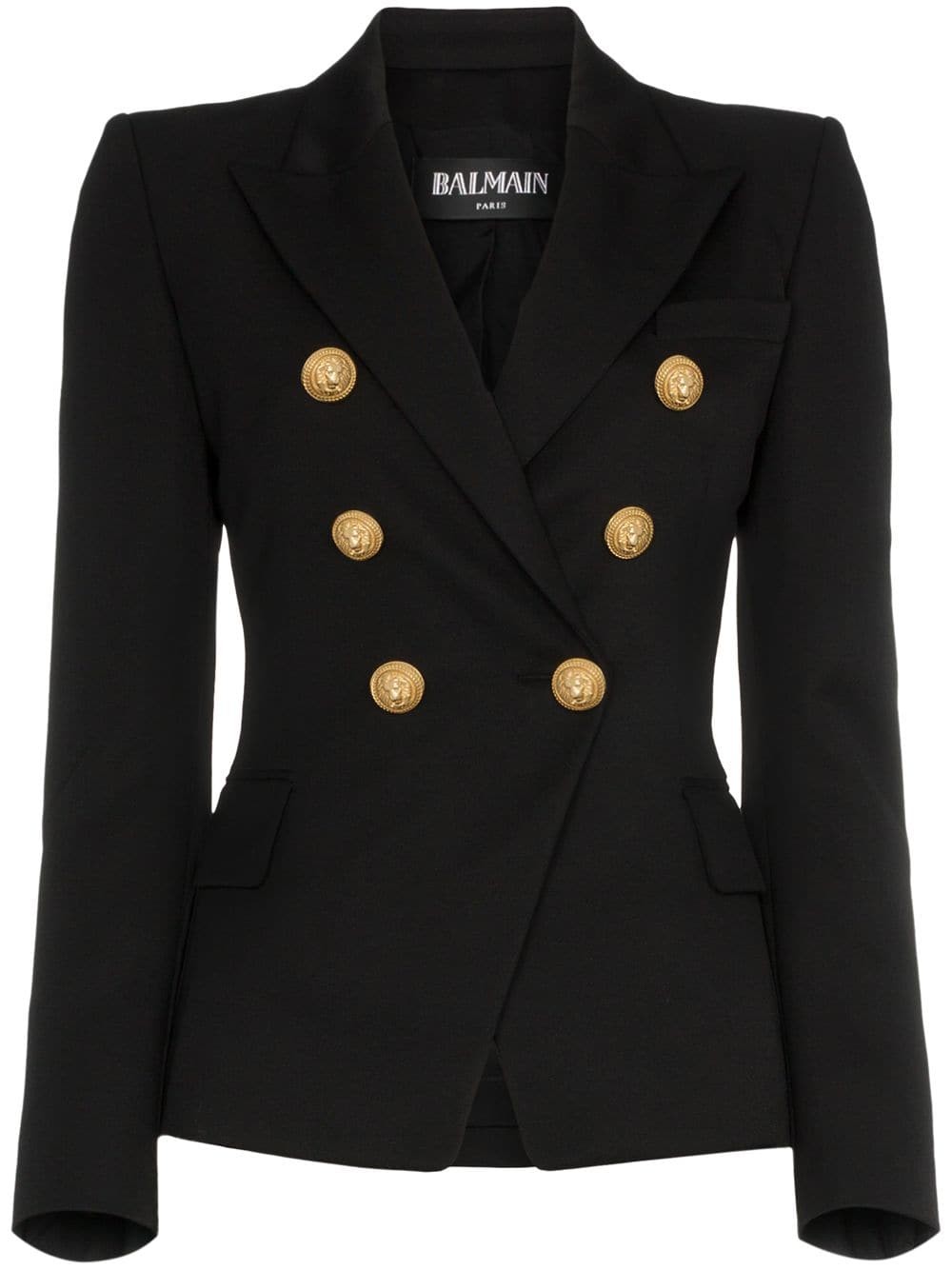 Balmain black double breasted virgin wool blazer | FarFetch Global