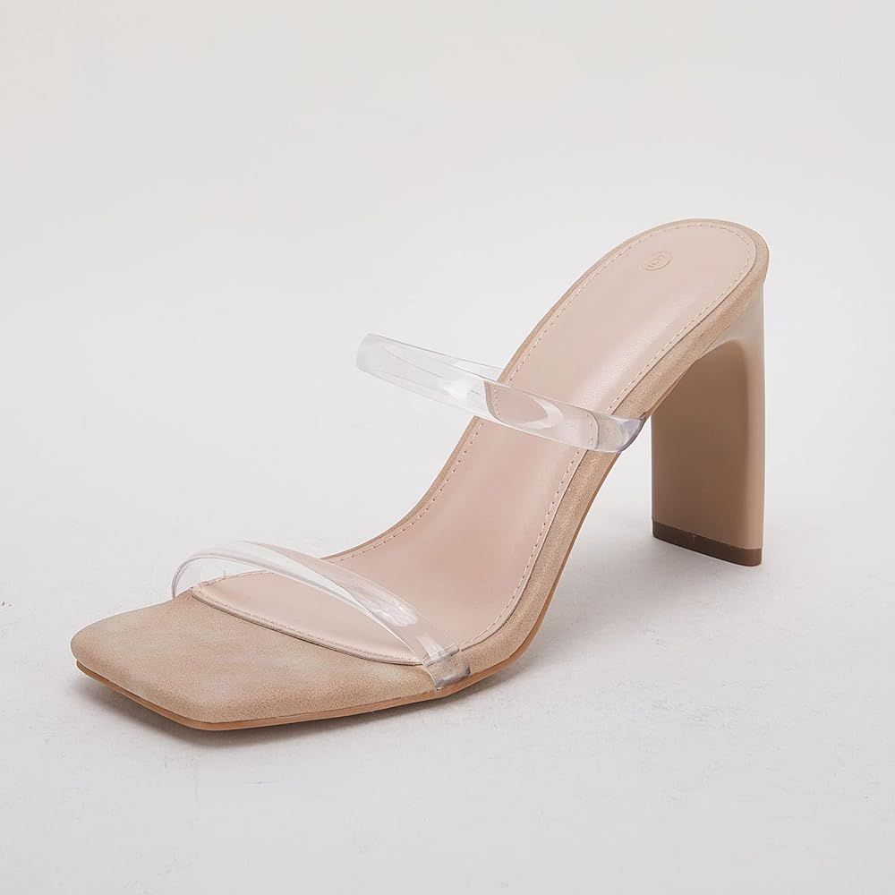 VETASTE Women Double Straps Heel Sandals Square Open Toe Party Dress Shoes | Amazon (US)