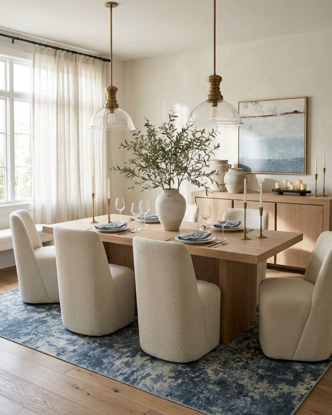 Soft Blue and Cream Traditional Dining Room Design

This living room design is giving elegant coastal vibes. I feel like I’m in a fancy beach house when I look at it. The upholstered dining chairs take the room to the next level, and the large vase as the dining table centerpiece is a real statement feature. I included some matching plates, napkins, and cups to make it easy to host fancy dinners.

*Note: This is a digital room mockup showcasing product styling ideas from my room design mood board.

#diningroom #diningroomdecor #diningroomideas #homedecor #moodboard

#LTKHome