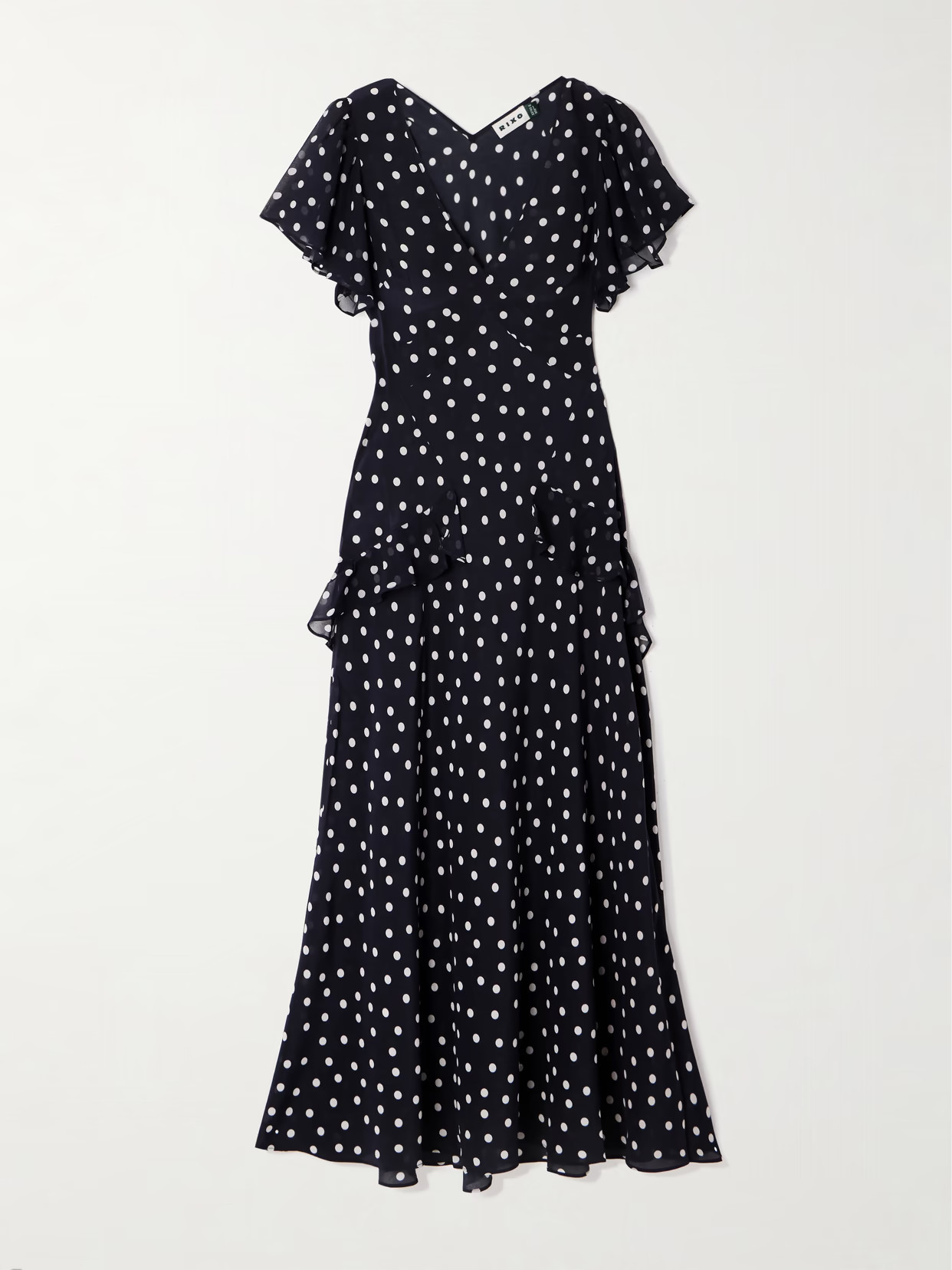 RIXO - Evie Ruffled Polka-dot Silk-chiffon Midi Dress - Blue | NET-A-PORTER (US)