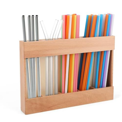 Wooden Reusable Straw Dispenser Organizer | Adhesive No Drill Installation | Eco-Friendly Countertop Storage | Space-Saving Kitchen Cabinet Organizer | Amazon (US)