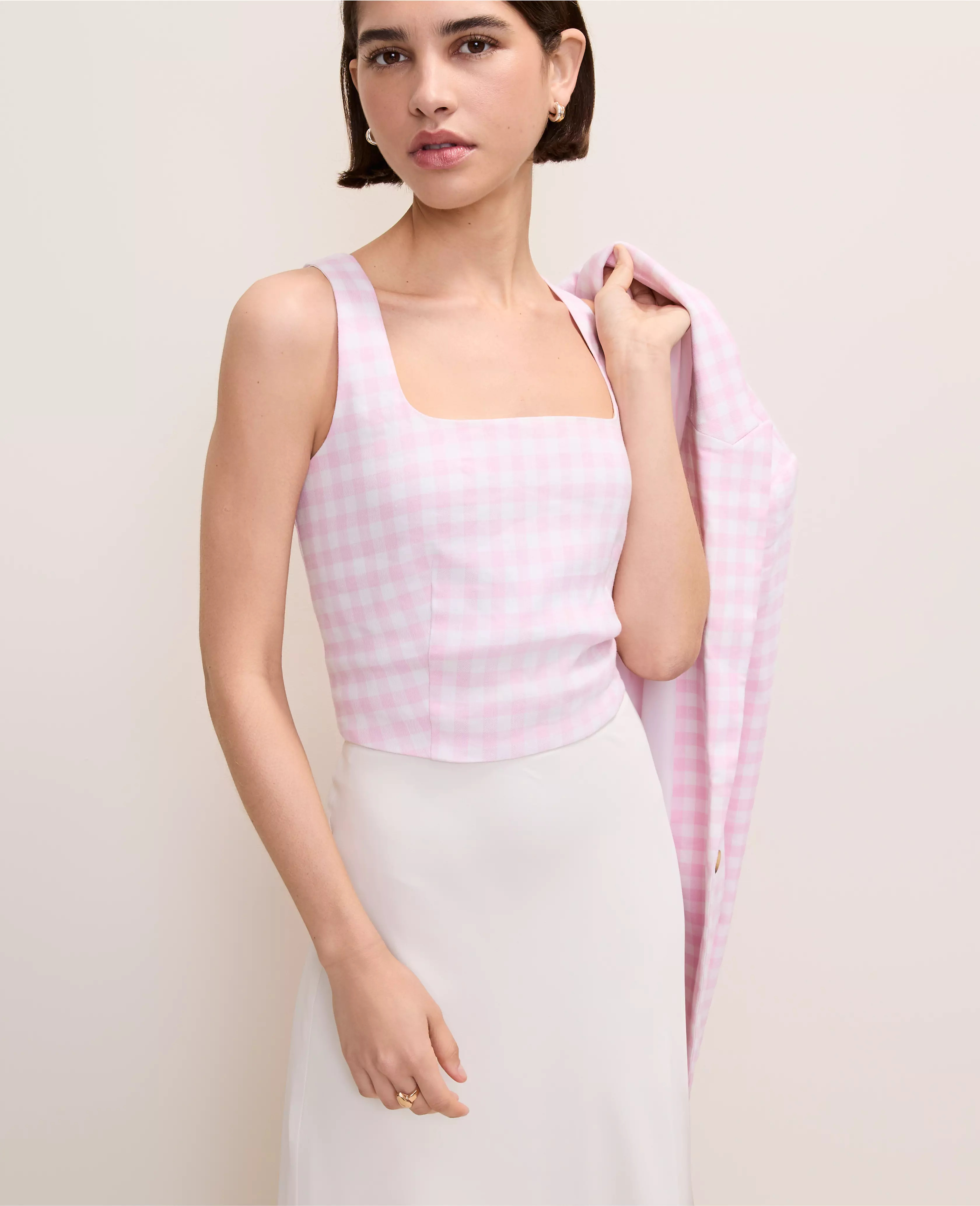 Gingham Linen Blend Tank Top | Ann Taylor