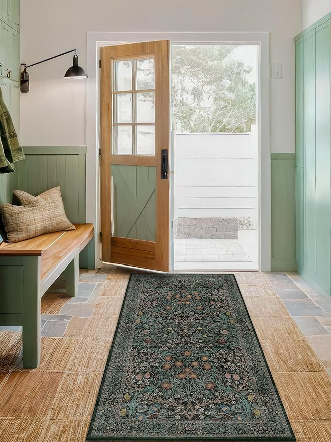 Dark Green Washable 3x6 Large Entryway Runner Rug Indoor, Non-Slip Floor Rugs for Kitchen, Bedroo... | Amazon (US)