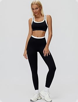 Women 2 Piece Workout U Back Color Block Sports Bra High Waist Active Leggings Yoga Pilates Outfi... | Amazon (US)