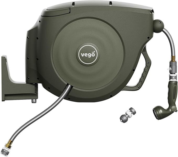 Vego Garden Hose Reel Retractable Hi-Flow x 100ft Wall Mounted Hose Reel Automatic Rewind, Any Le... | Amazon (US)