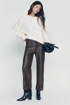 Cutout Faux-Leather Cropped Trousers Pants | Anthropologie (US)