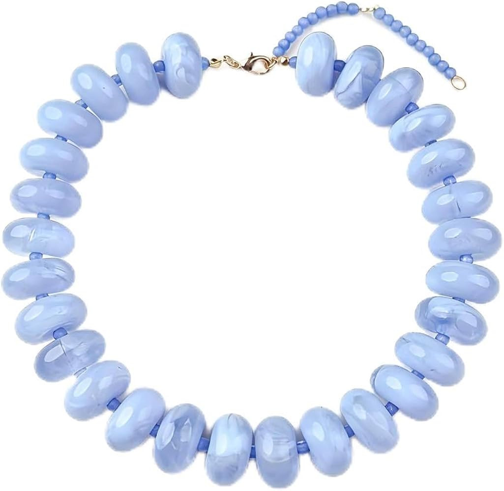 Miniature Glass Bead & Oversized Multi-Color Resin Bead Statement Necklace \u2013 17" + 3" Extend... | Amazon (US)