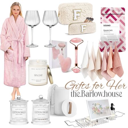 Gifts for Her 
Beauty Day 
Spa Day
Robe 
Facial wash cloths 
Sea salt candle 
Ribbed wine glasses 
Bath salts 
Towel warmer 
Trending gifts 
Amazon gifts 
Travel bag 
Rose face rollers 
Bath tube tray 

#LTKGiftGuide #LTKbeauty #LTKMostLoved