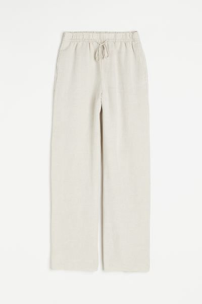 Linen-blend pull-on trousers - White/Blue striped - Ladies | H&M GB | H&M (UK, MY, IN, SG, PH, TW, HK)