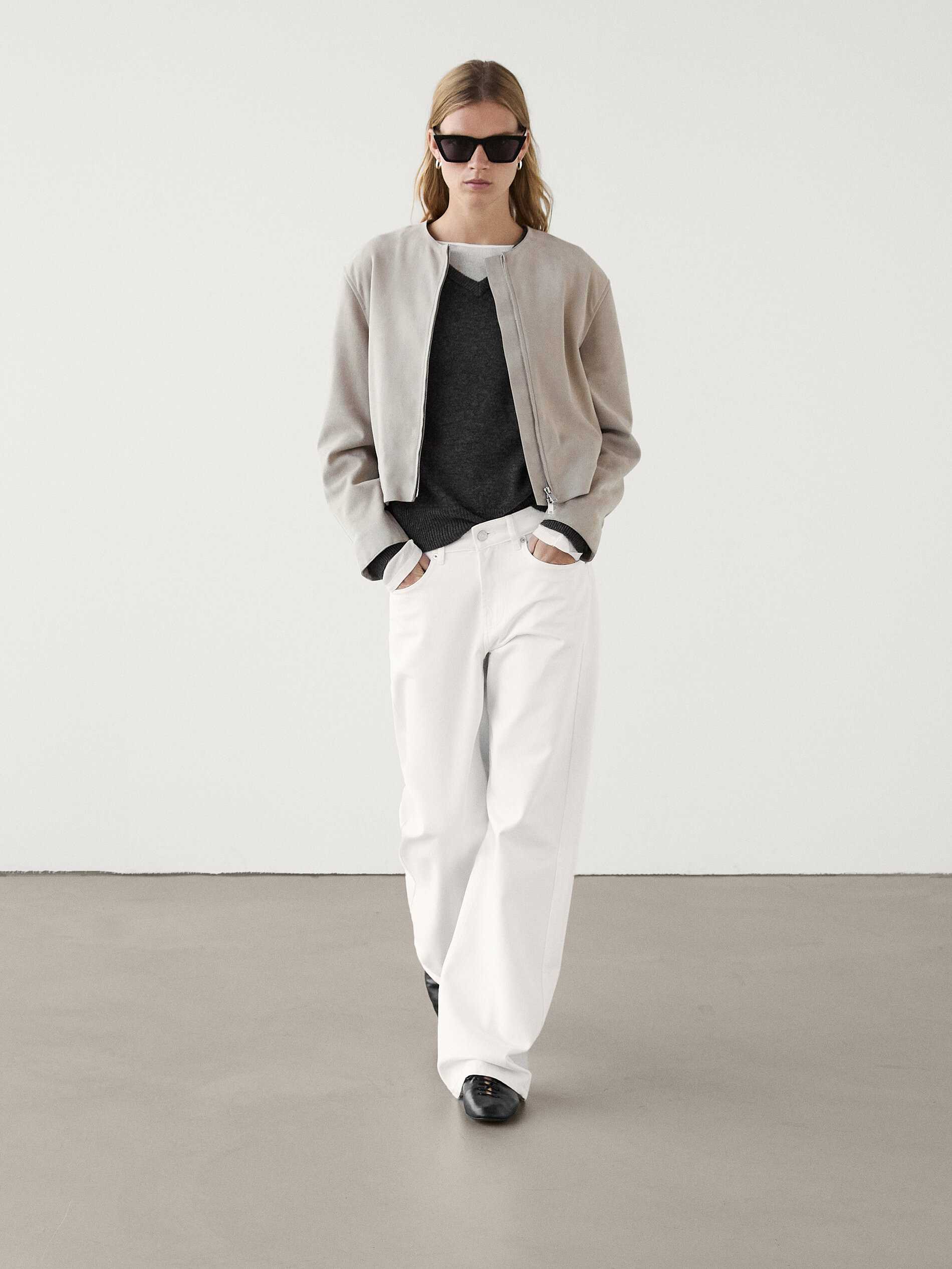 Cropped suede leather jacket | Massimo Dutti US