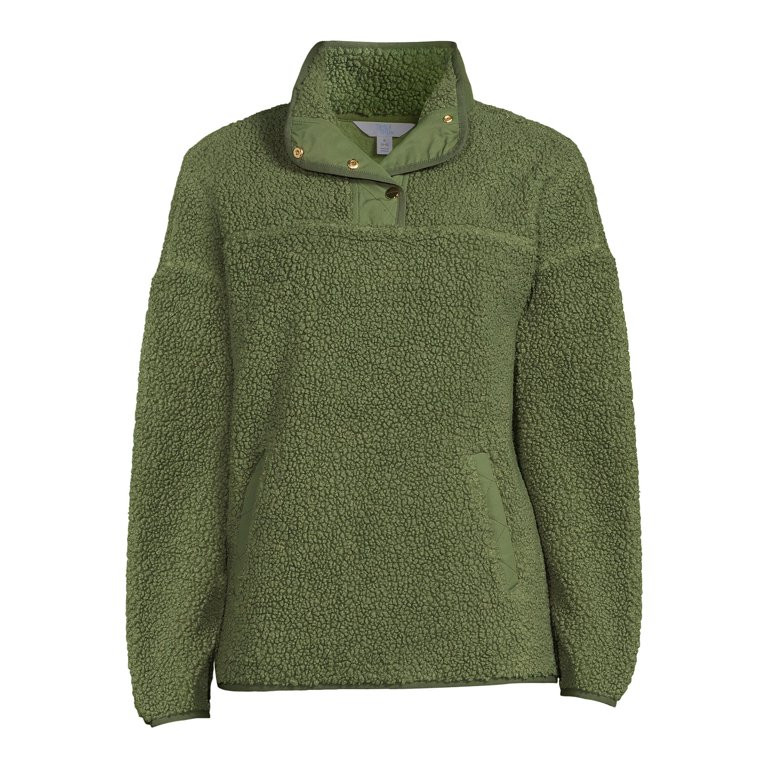 Time and Tru Women's and Plus Quarter Snap Faux Sherpa Jacket | Walmart (US)