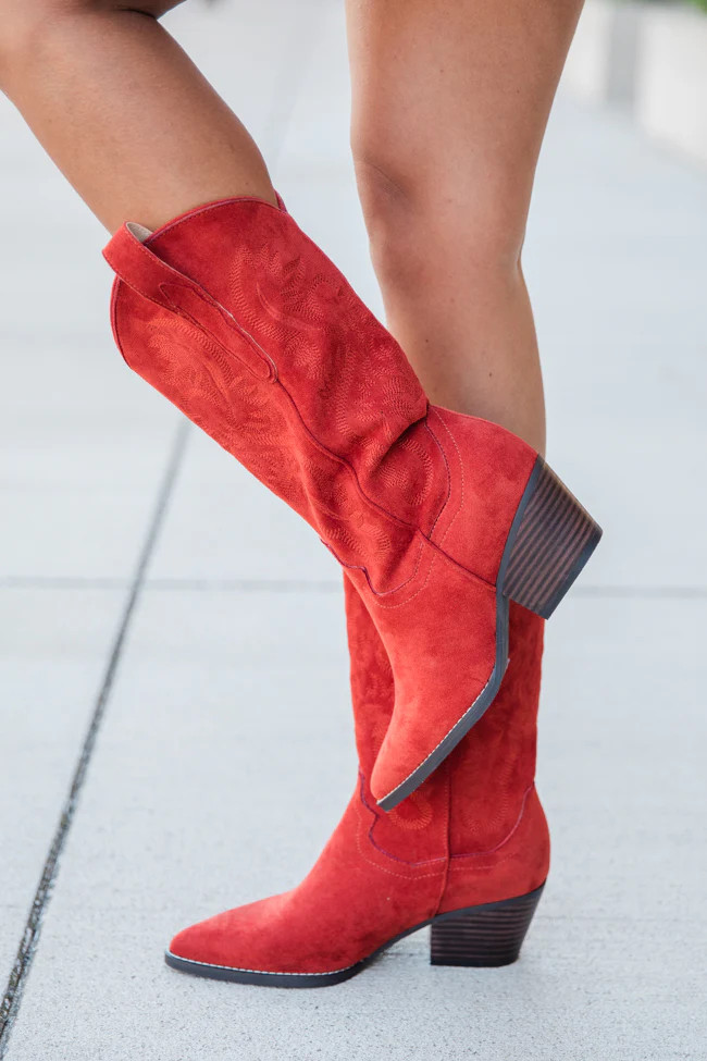Merle Brick Red Suede Cowboy Boot | Pink Lily