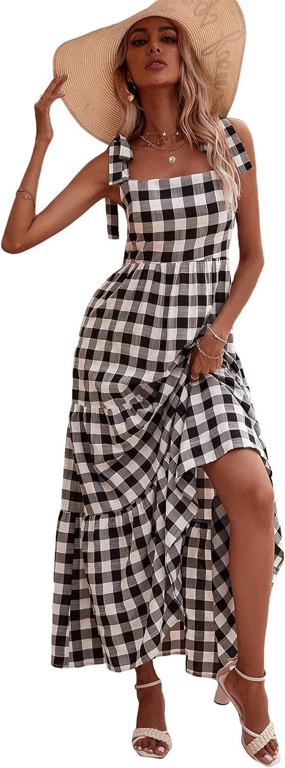 Floerns Women's Leopard Print Tie Strap Summer Cami Maxi Dress | Amazon (US)