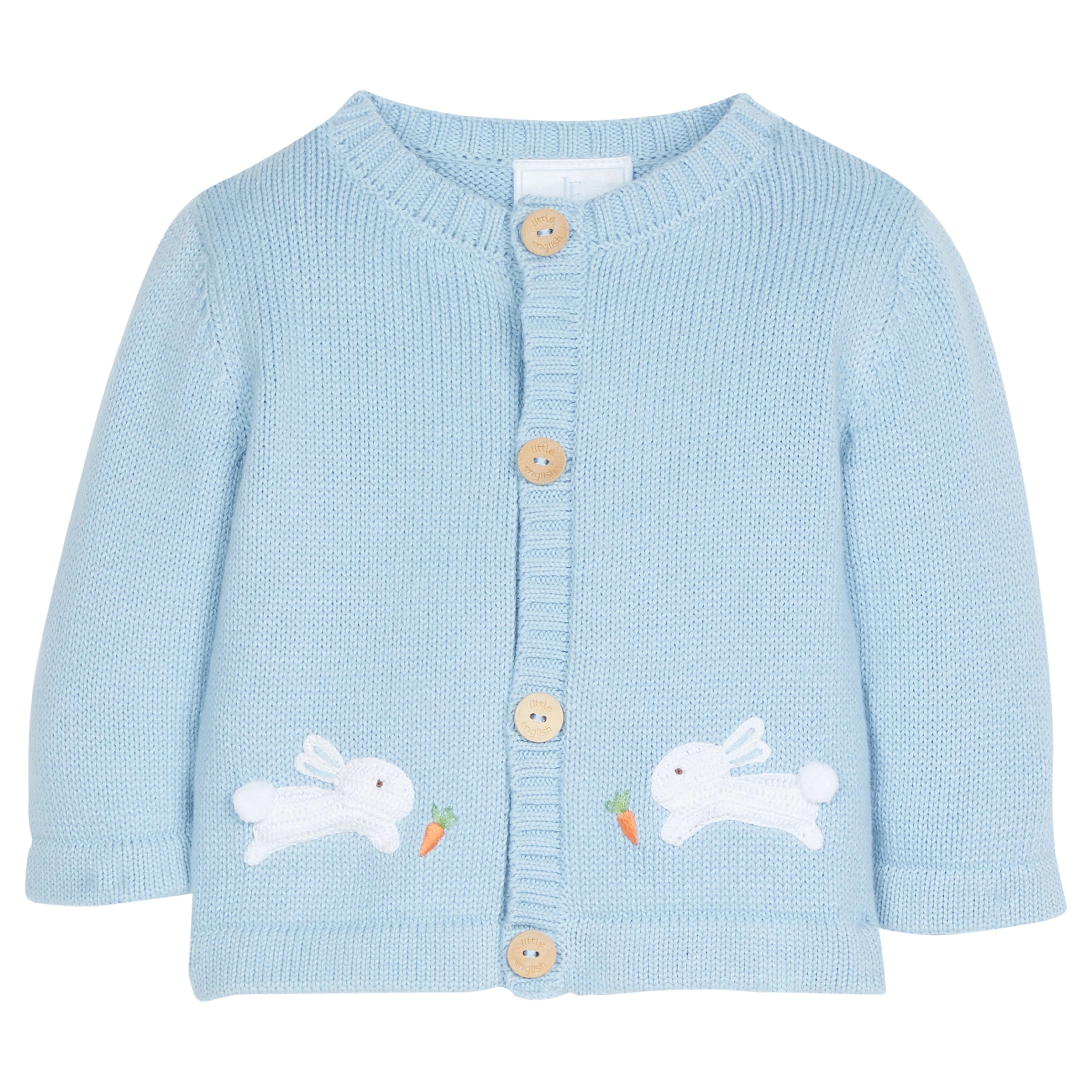 Little English Crochet Sweater - Blue Bunny | JoJo Mommy