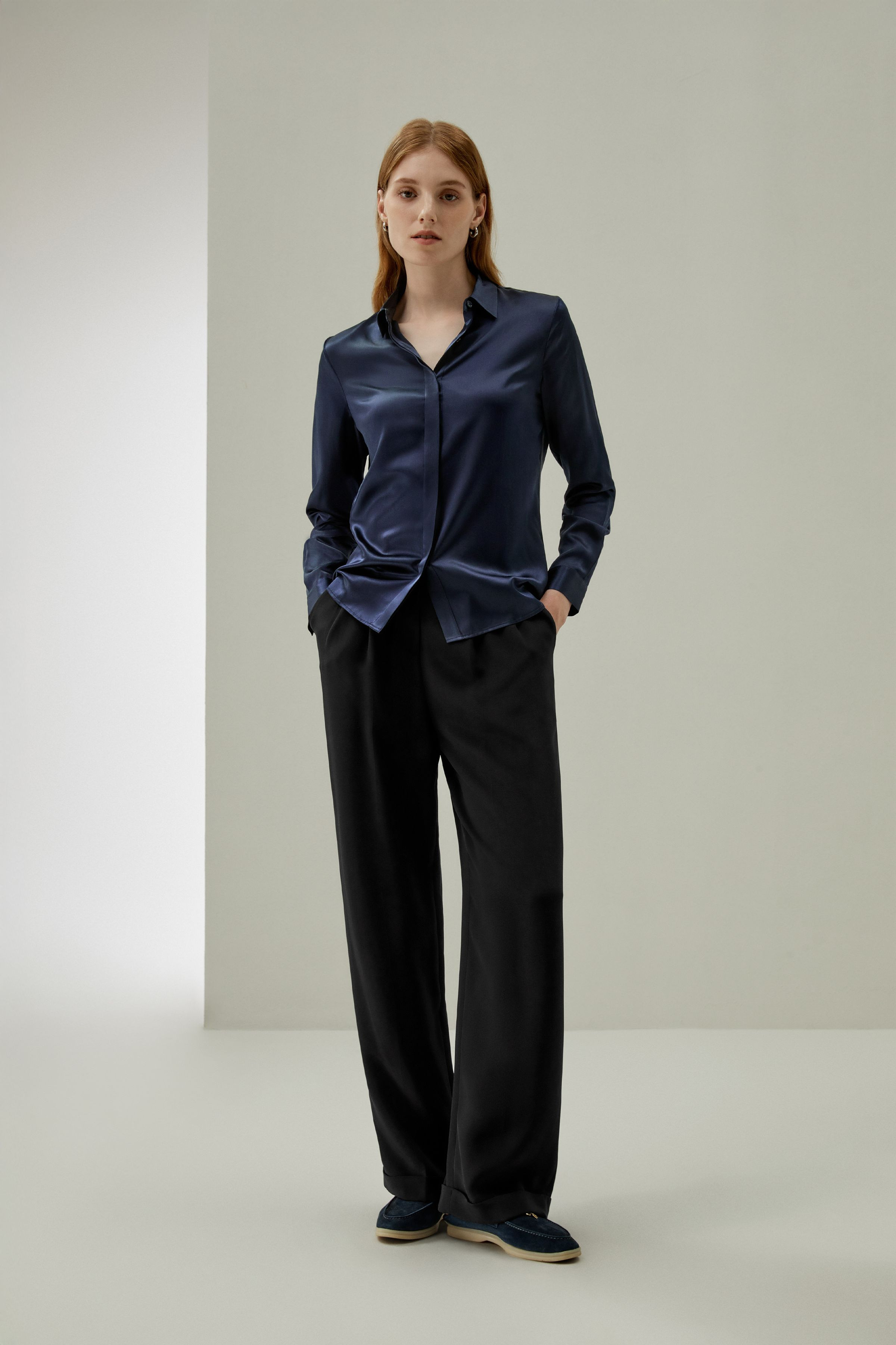 Basic Concealed Placket Silk Shirt | LilySilk