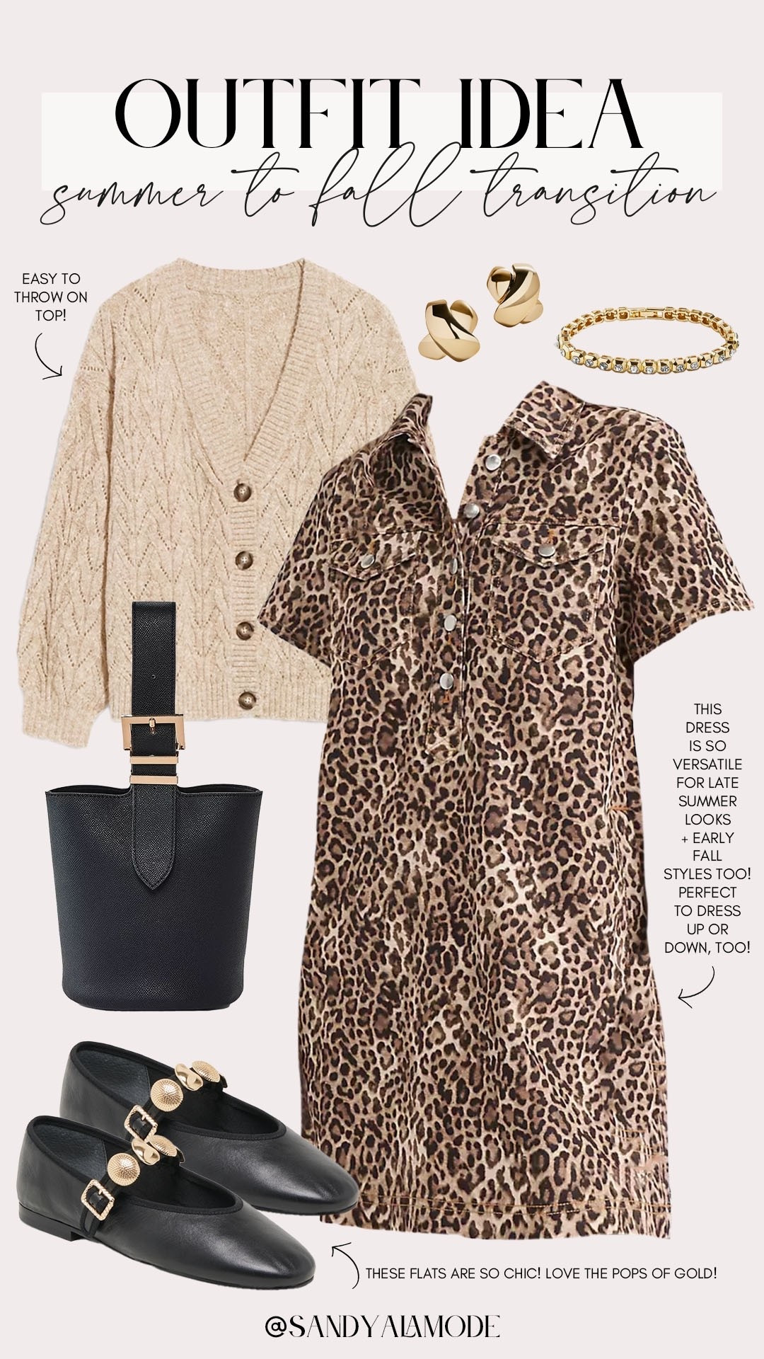Summer to fall transition outfit. Pre fall style. Early fall outfit idea. Neutral late summer early fall outfit. Oversized cardigan. Leopard shirt dress. Target fashion. Target bucket bag. Trendy fall flats  

#LTKSeasonal #LTKStyleTip #LTKFindsUnder100