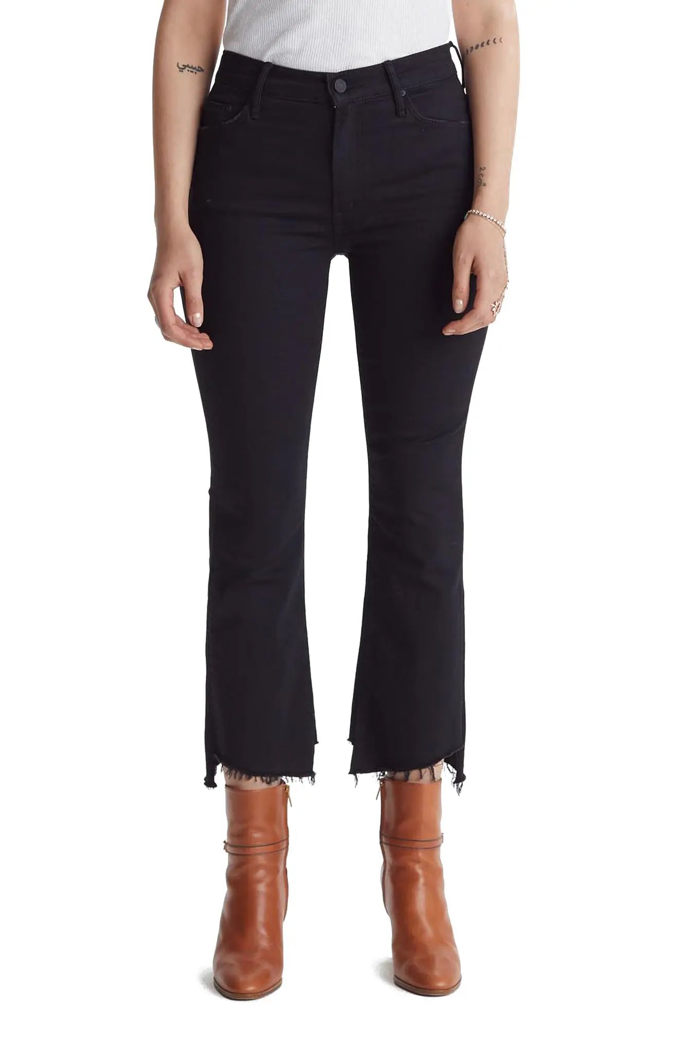 Women's Mother The Insider Two Step Fray Hem Crop Jeans, Size 27 - Black | Nordstrom