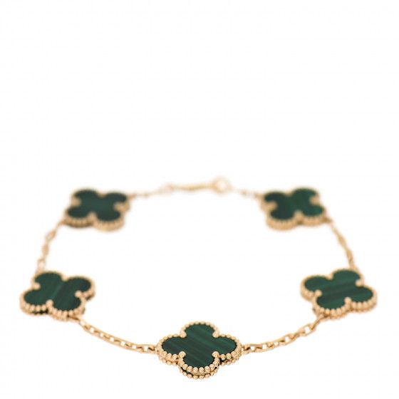 VAN CLEEF & ARPELS 18K Yellow Gold Malachite 5 Motifs Vintage Alhambra Bracelet | FASHIONPHILE | Fashionphile