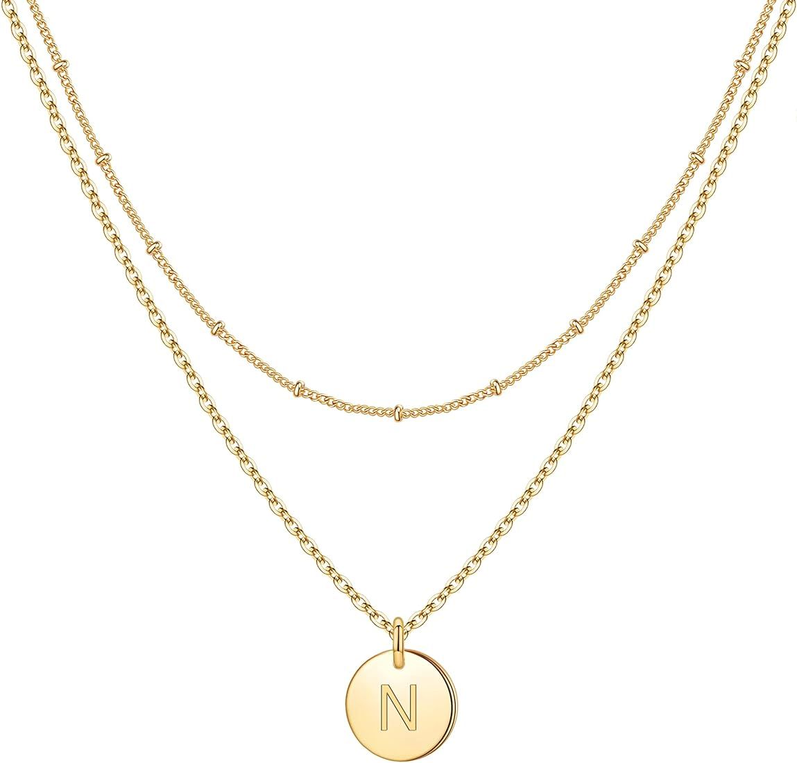 Gold Initial Necklaces for Women,14K Gold Filled Double Side Engraved Hammered Gold Coin Necklace... | Amazon (US)