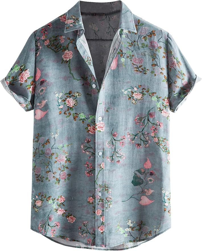 WDIRARA Men's Hawaiian Floral Print Button Front Shirts Short Sleeve Beach Tops | Amazon (US)