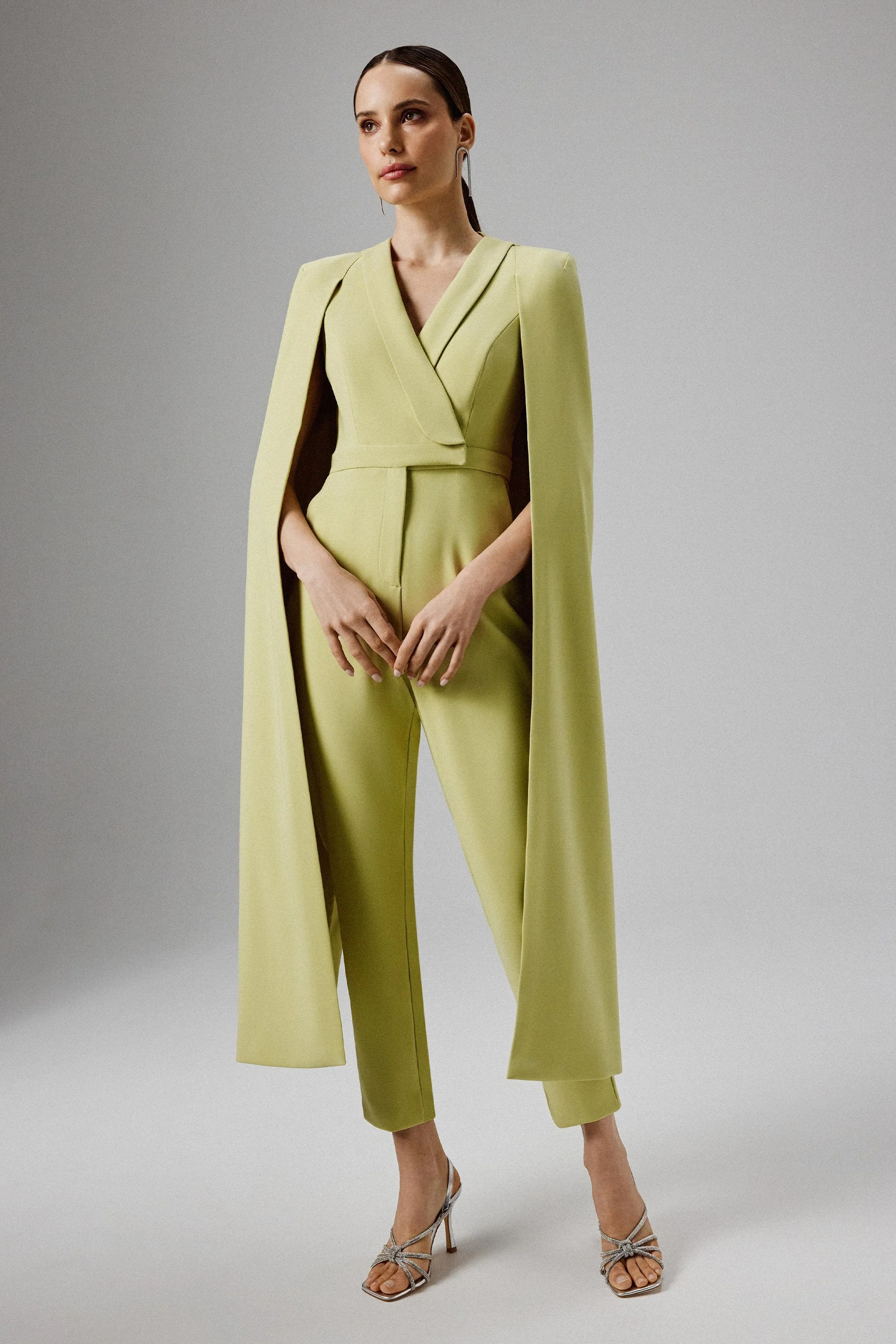 RAYNA Cape Style Tailored Jumpsuit in Lime Green | Lavish Alice Retail Ltd