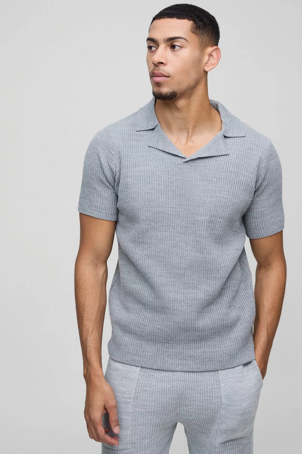 Regular Fit Revere Ribbed Knitted Polo | boohooMAN (US & Canada)