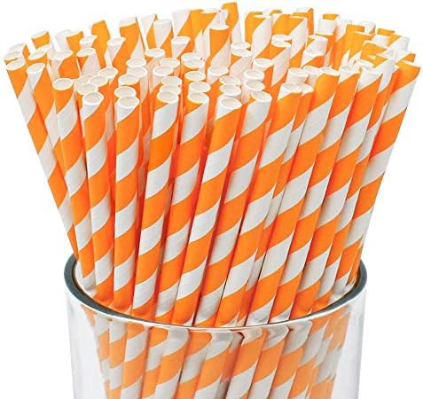 Just Artifacts Premium Disposable Drinking Striped Paper Straws (100pcs, Orange) | Amazon (US)