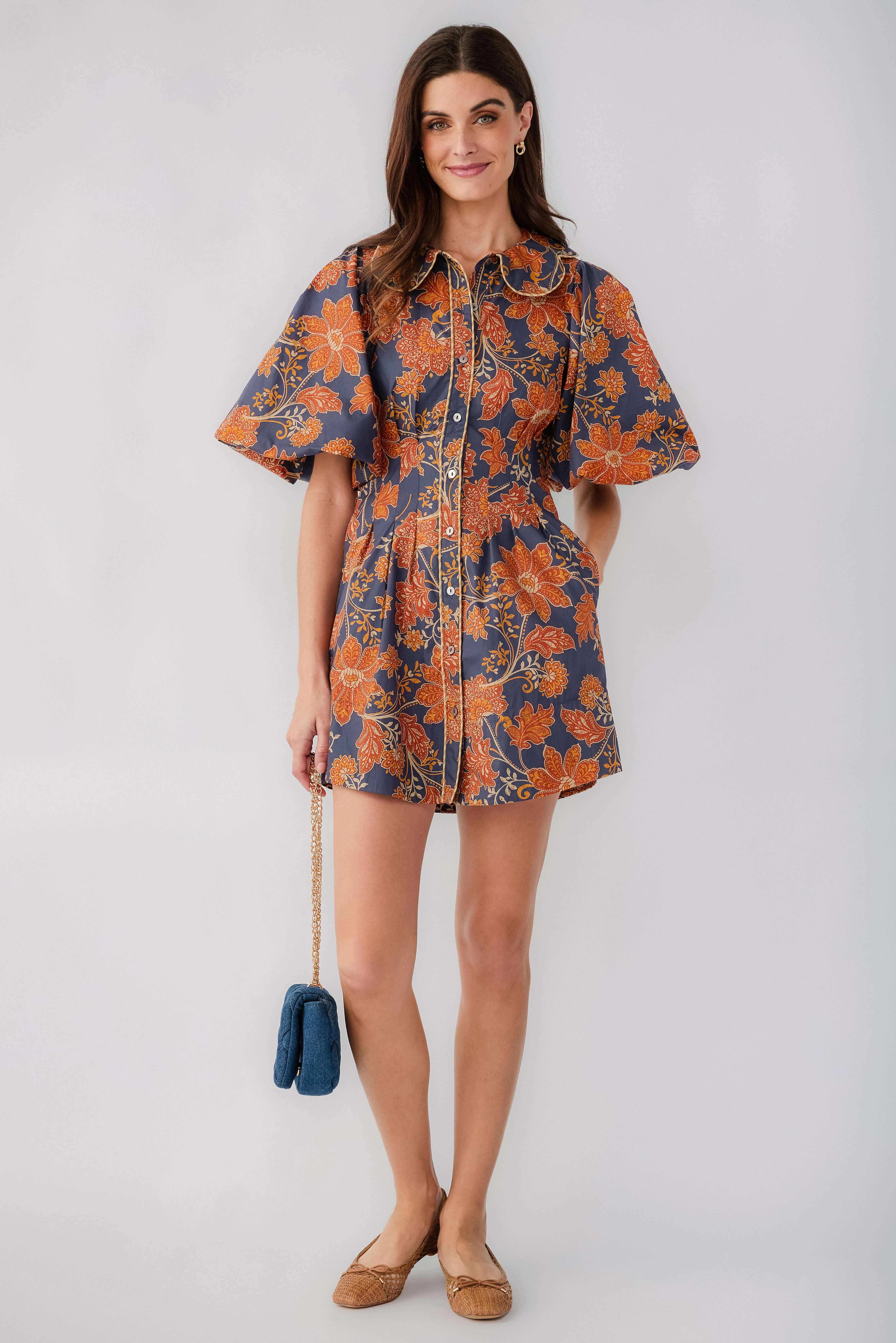 Olivaceous Printed Peter Pan Collar Dress | Social Threads