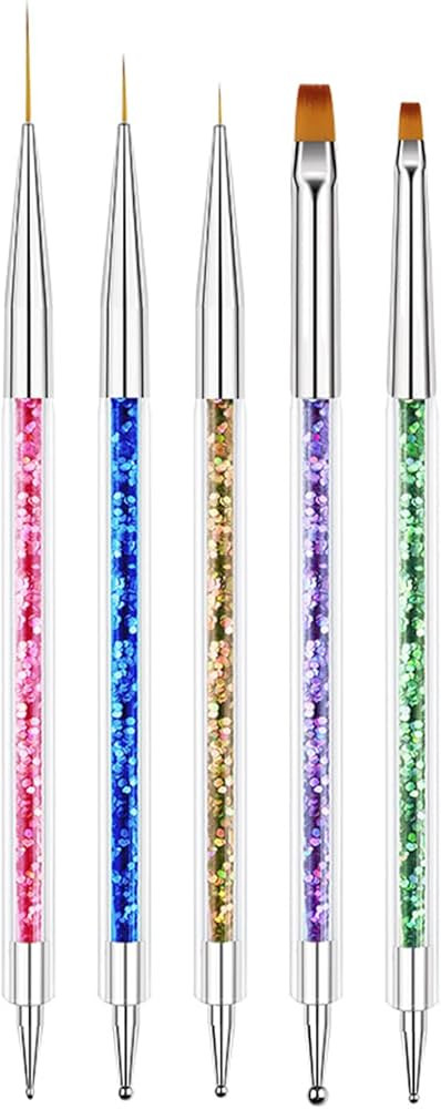AIBEE Nail Art Brushes, 5pcs Double-Ended Acrylic Nail Brush Including 7/9/11mm Nail Liner Brush ... | Amazon (US)