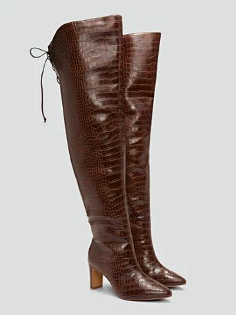Agate Thigh-High Croc Faux Leather Boots - Nadia x FTF - Fashion To Figure | Fashion to Figure