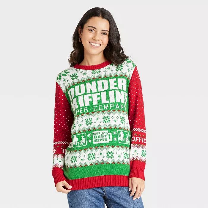 Women's Dunder Mifflin Holiday Graphic Pullover Sweater - Red | Target