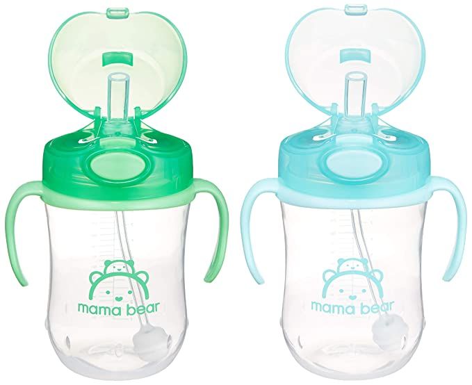 Amazon Brand - Mama Bear Weighted Straw Sippy Cup (Pack of 2) | Amazon (US)