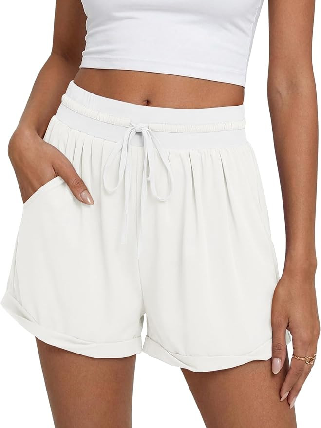 Fisoew Womens Running Shorts Lightweight Color Block High Waisted Drawstring Workout Yoga Athleti... | Amazon (US)