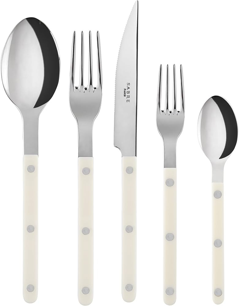 5-Piece Flatware Set - Bistrot Collection - Knife, Fork, Soup Spoon, Teaspoon & Dessert Fork - St... | Amazon (US)