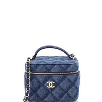 Chanel Vanity Case with Chain 3D Quilt Printed Denim Small Blue 39934211 | Rebag