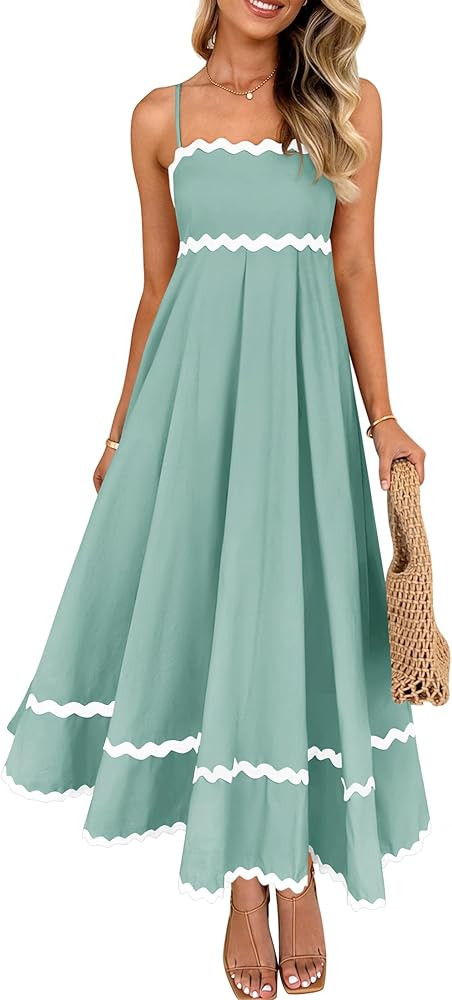 ZESICA Women's 2026 Summer Spaghetti Straps Sleeveless Backless Sundress Flowy Smocked Lace Swing... | Amazon (US)