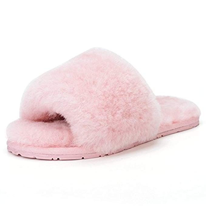 Elais J Women's Sheep Skin Indoor & Outdoor Plush Spa Rubbr Sole Slippers Flip-Flops | Amazon (US)