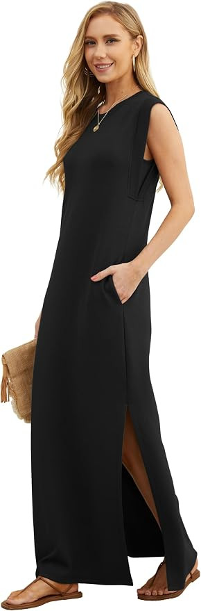 GRECERELLE 2026 Women Year-Round Casual Round Neck Loose Split Wrinkle-Free Long Maxi Vacation Dr... | Amazon (US)
