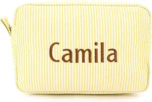 Cosmetic Bag Personalized Makeup Bag for Women Girls Seersucker Preppy Bridesmaid Makeup Bag Cute... | Amazon (US)