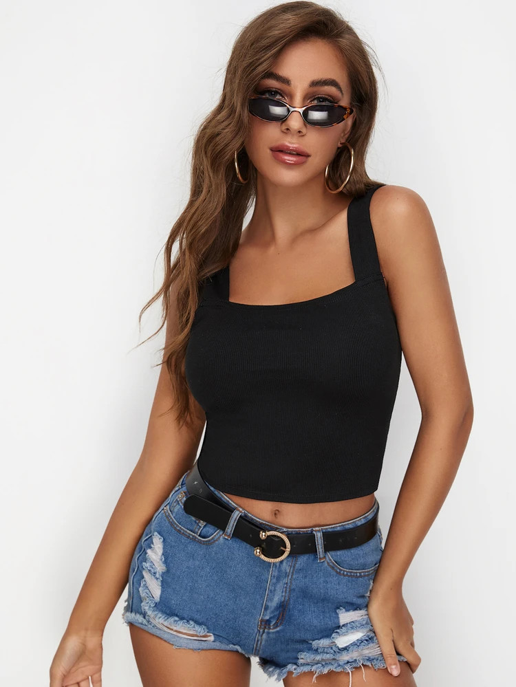 SHEIN Solid Rib-knit Crop Tank Top | SHEIN