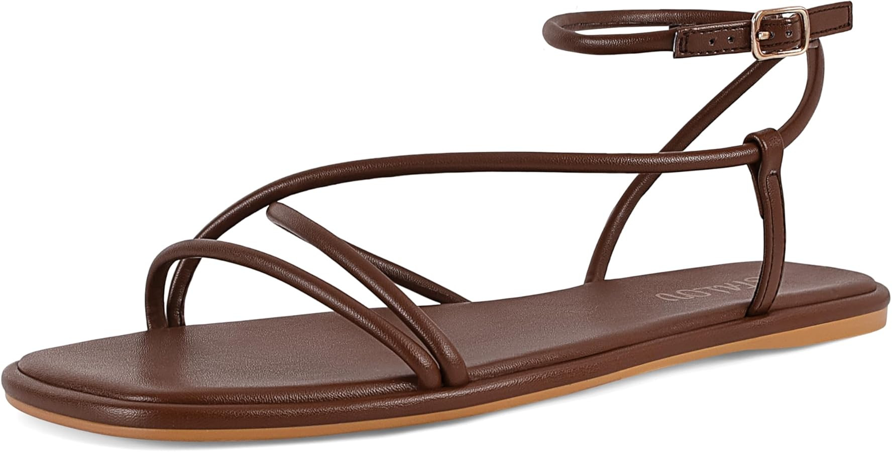 STALOV Strappy Flat Sandals for Women Square Open Toe Leather Ankle Strap Flats Sandals Comfortab... | Amazon (US)