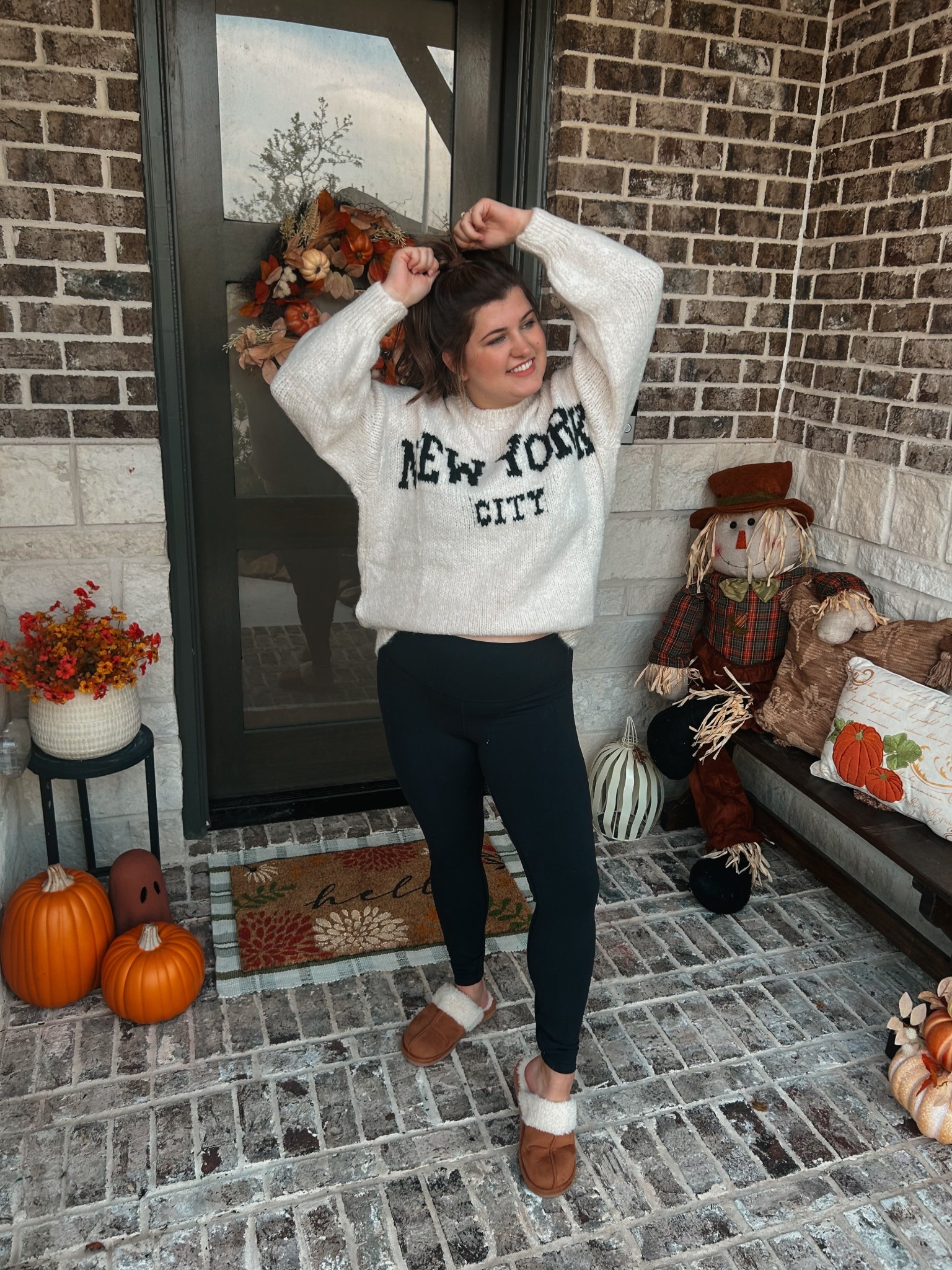 Cozy and effortless 🍂 Cream crew neck sweater + leggings + slippers = fall outfit goals! Perfect for lounging or running errands. I am wearing a size M/L in the sweater and size 10 in leggings!
#FallOutfit #CrewNeckSweater #LeggingsStyle #CozyChic #CasualOOTD #SweaterWeather

#LTKSeasonal #LTKStyleTip #LTKMidsize