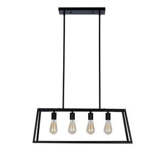 4-Light Matte Black Rectangle Island Pendant with Bulbs Included | The Home Depot