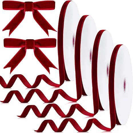 4 Rolls Christmas Vintage Velvet Ribbon Wide Solid Color Satin Velvet Ribbon 25 Yards Single Face... | Amazon (US)