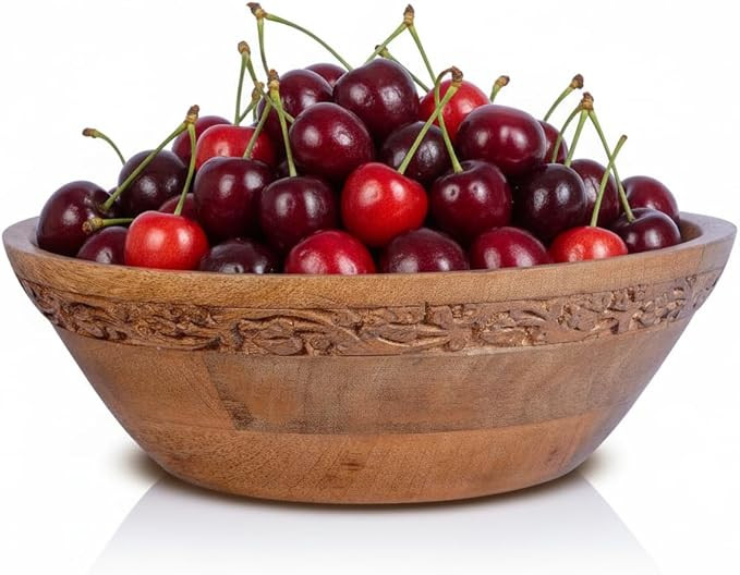 Mela Artisans Wooden Fruit Bowl | Medium Burnt Finish | 9” Mango Wood Serving Bowl with Felt Pa... | Amazon (US)